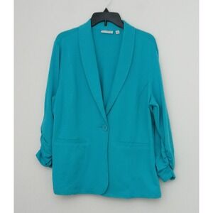 Susan Graver Terry Blazer Womens Size Large Teal Blue/Green Cotton Career Preown